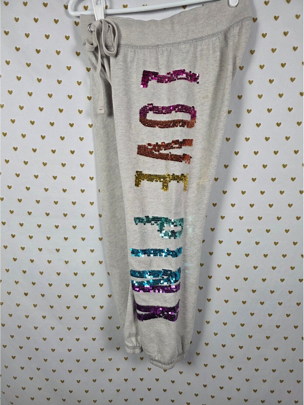 Victorias Secret PINK RAINBOW BLING Sweatpants Sweats Sequin LOVE 86 Joggers XS